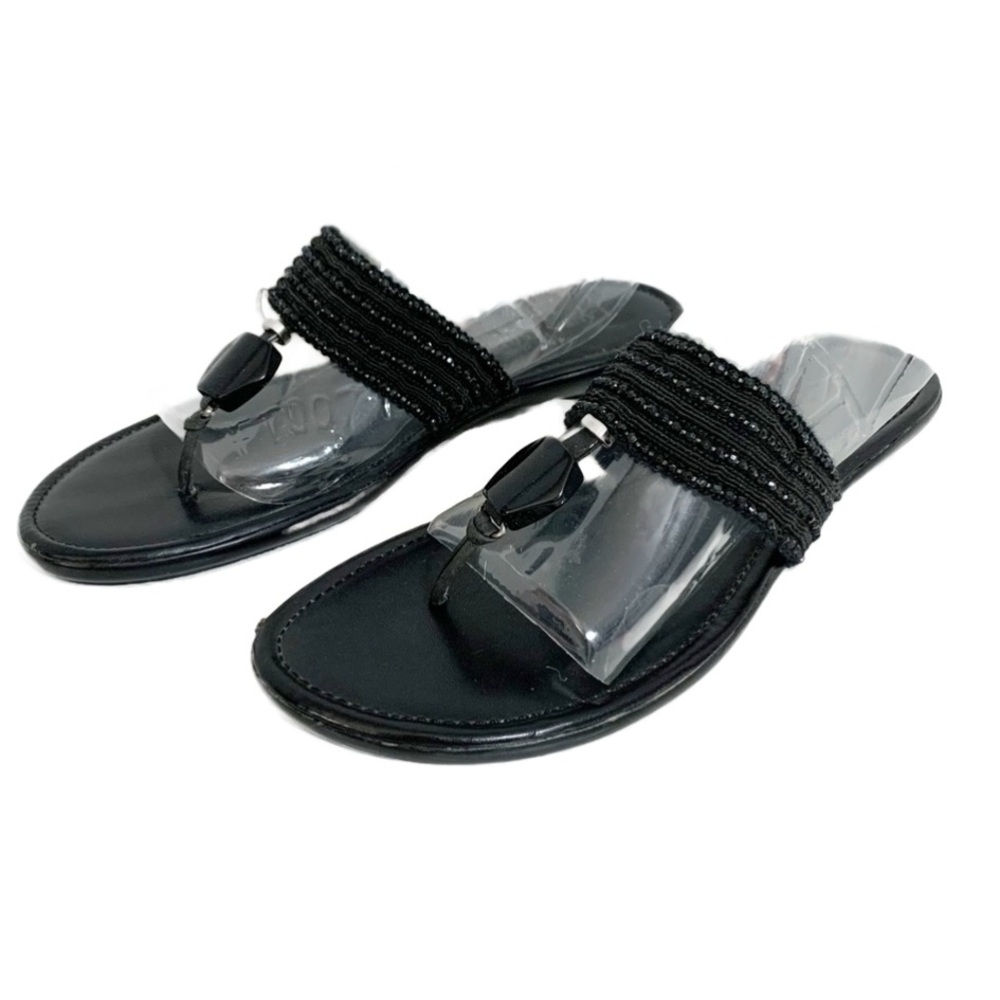 Laura Ashley Aldbury Fabric and Beaded Upper Slip On Thong Sandals Wide Straps